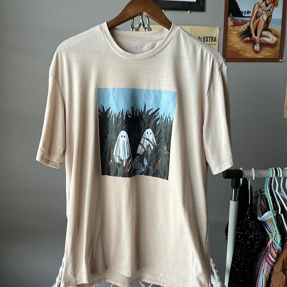 Large SHEIN Ghost Friends Beige T-Shirt